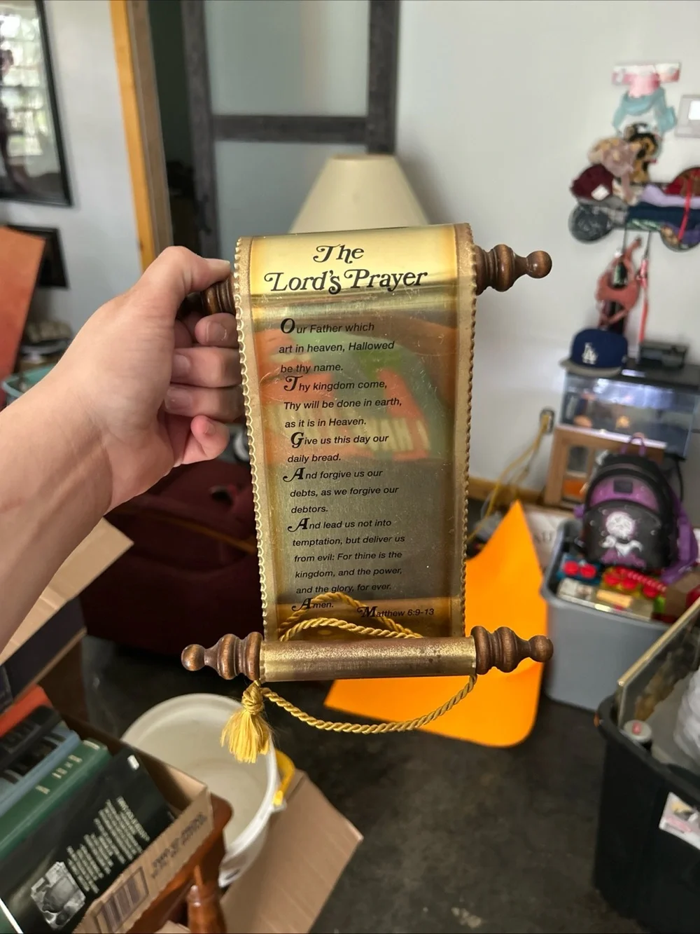 The Lord's Prayer Scroll Wall Hanging - Gold and Brown